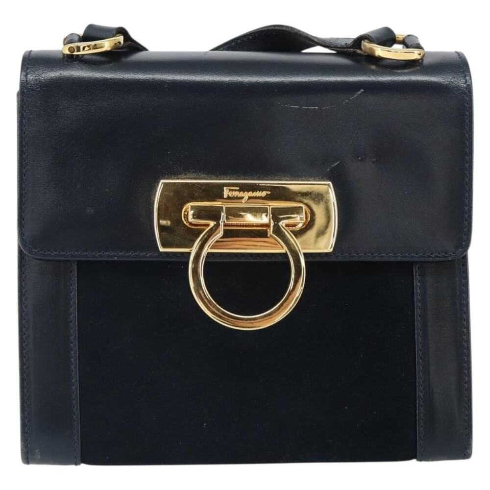 Salvatore Ferragamo Leather Gancini Shoulder Bag Navy